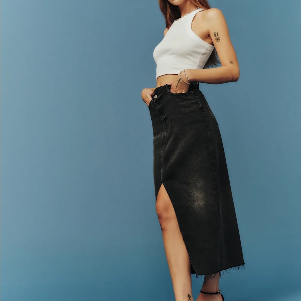 Reformation Black Asymmetrical Denim Skirt